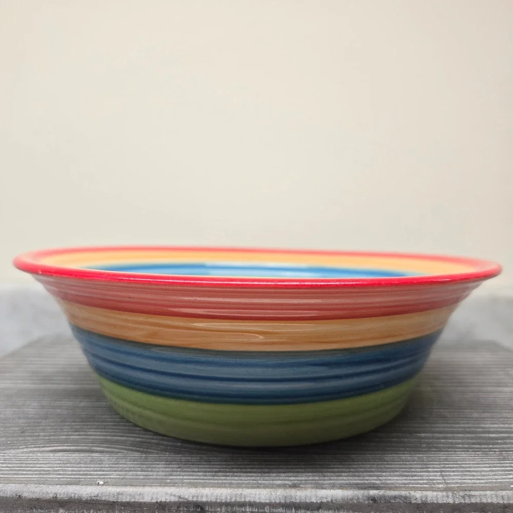 VTG. Gibson Designs Stylish Living Rainbow Stripes Hand Painted Soup/Cereal Bowl